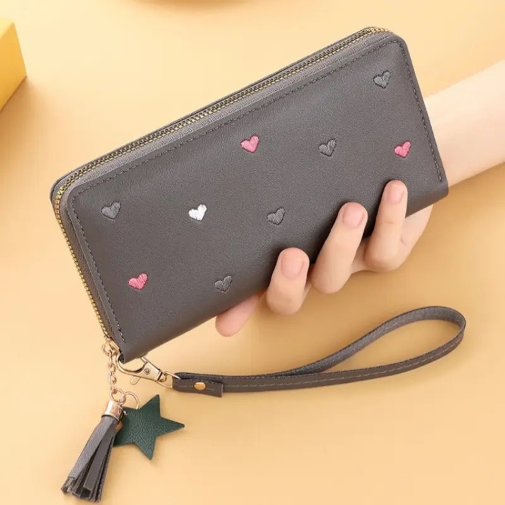 Faux Leather Zip Around Wallets (grey & pink)